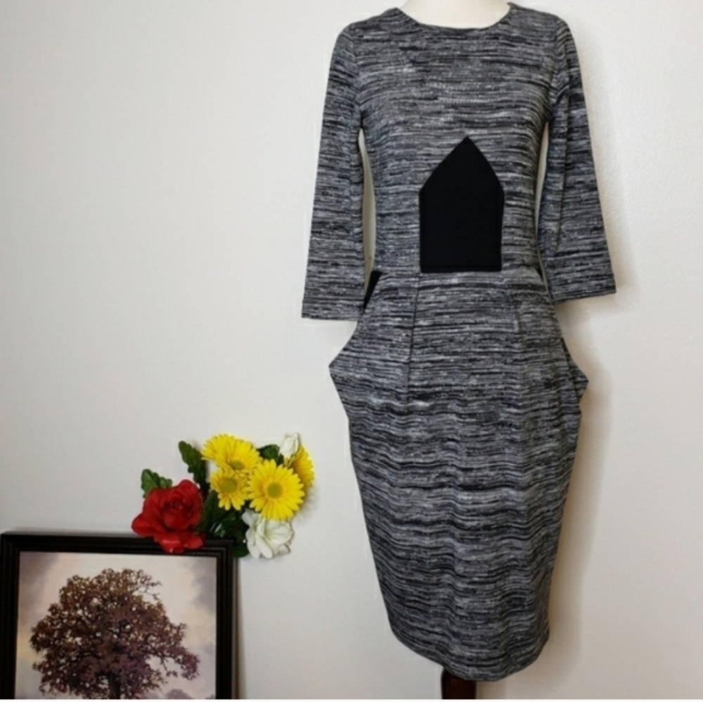 French Connection Fast City Space Dress Pockets Bodycon Mini Spring Retro Office - Picture 7 of 16